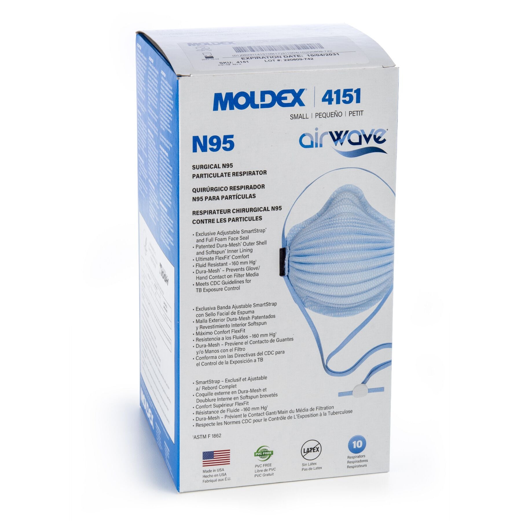Moldex 4150 Airwave (Medium/Large) NIOSH N95 Healthcare Respirator Mask - Made in USA