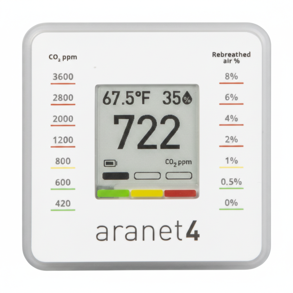 Aranet4 CO2 Monitor with free Rebreathed air % sticker from Canada Strong Masks and SAF Tehnika