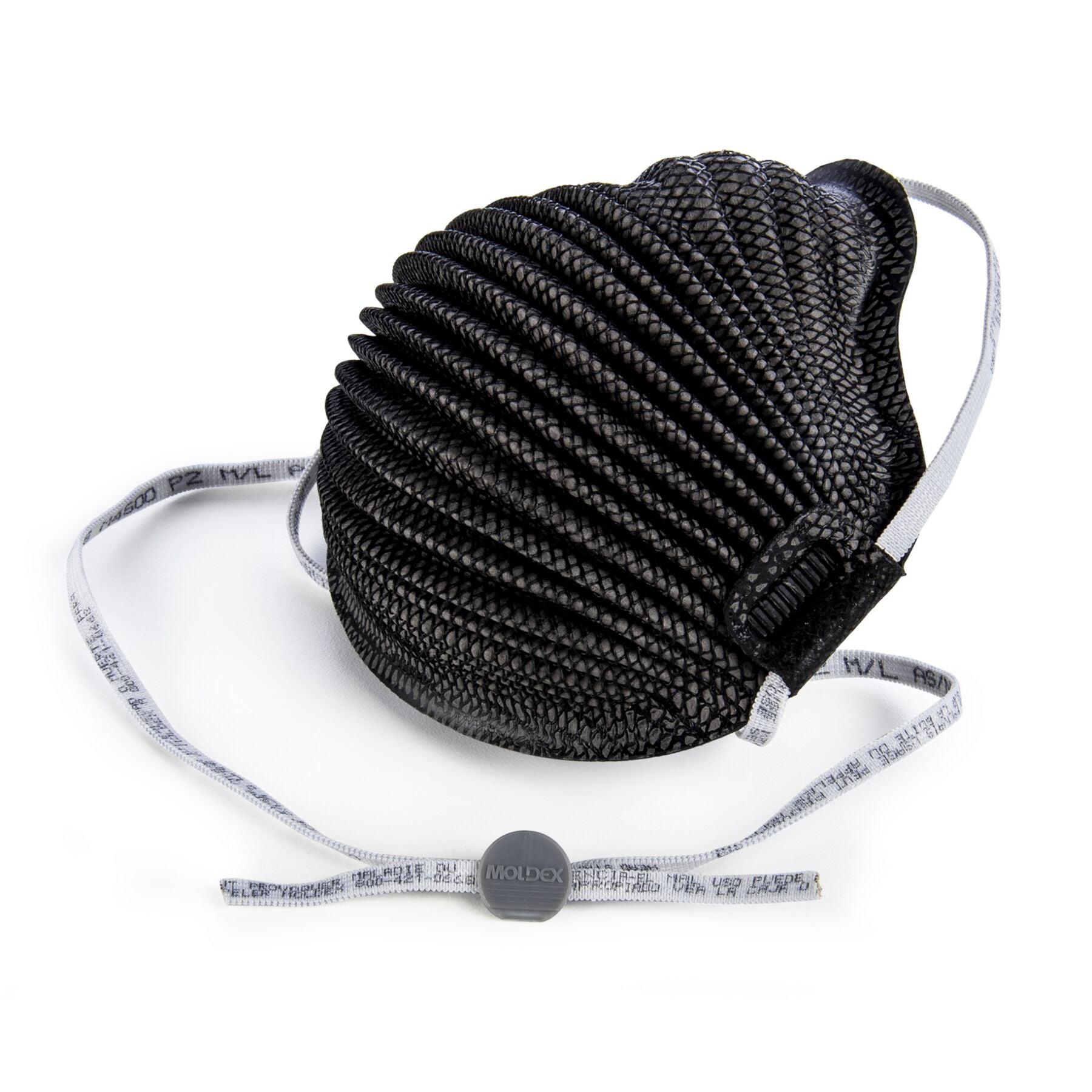 Moldex M4600 Airwave NIOSH N95 black respirator mask with white headband straps at Canada Strong Masks