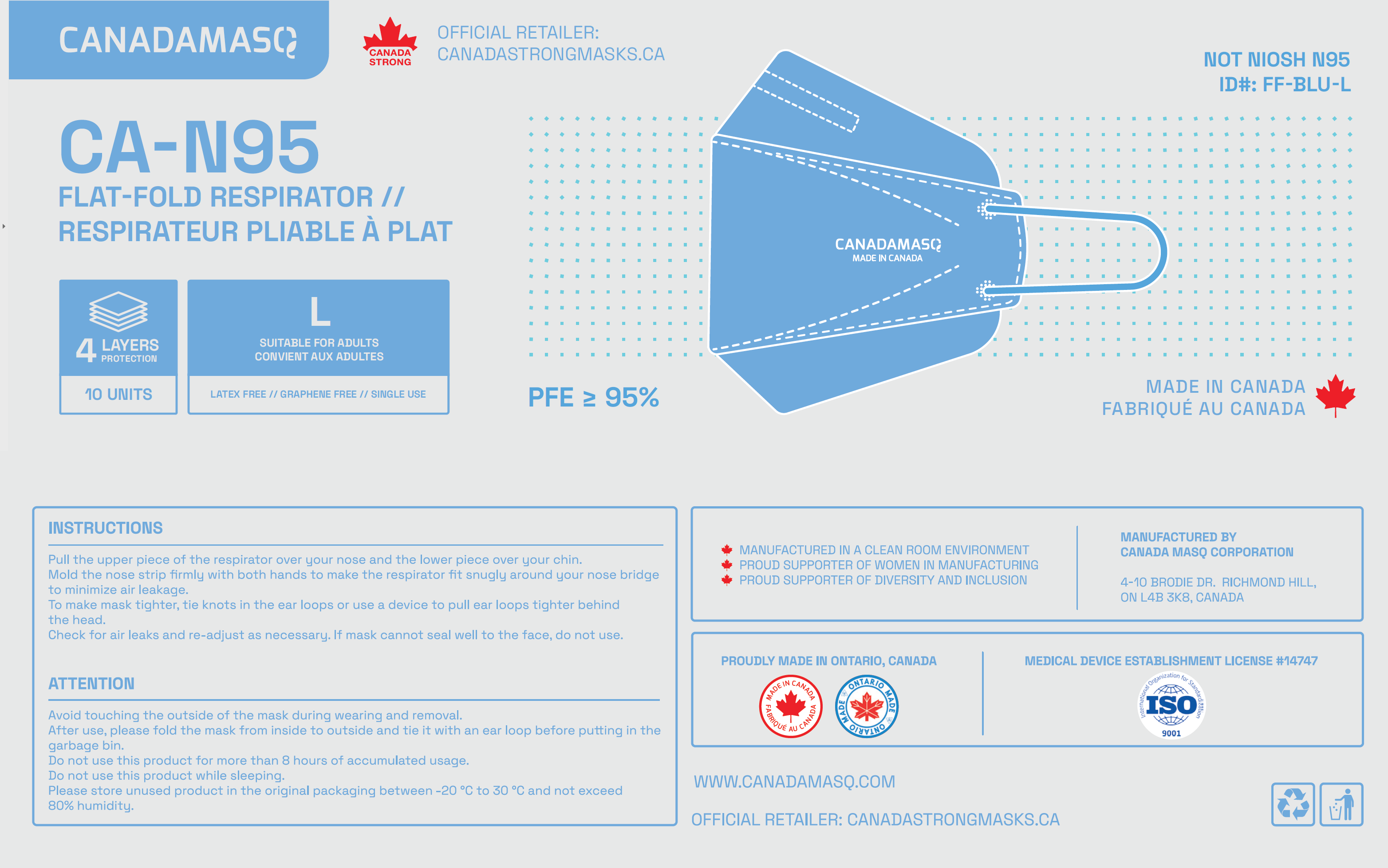 canada masq large adult blue respirator mask box