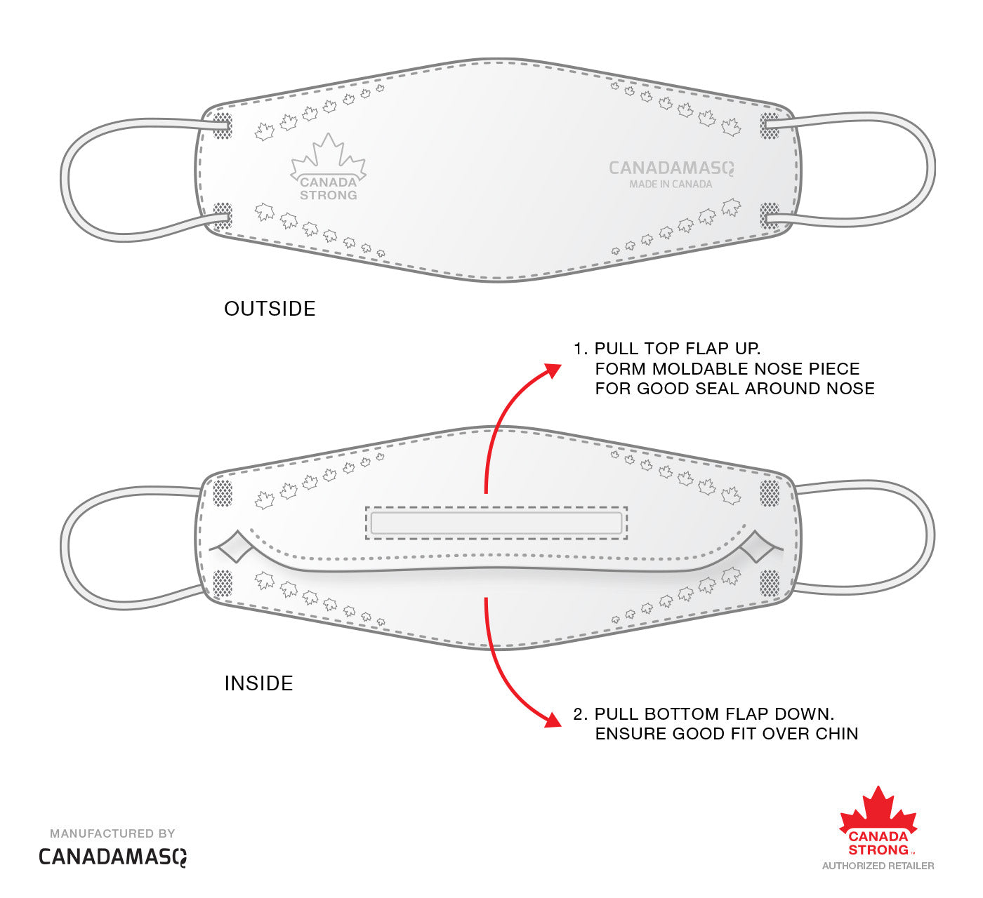 Diagram of the kids canadamasq black CA-N95 respirator mask 